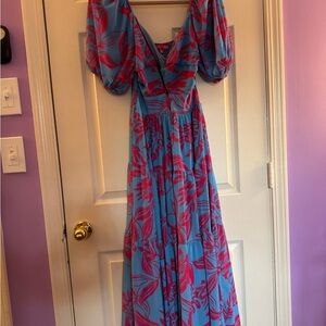 Flying Tomato Blue and Pink Maxi Dress